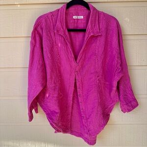 We The Free Fuchsia Distressed Button Down Shirt